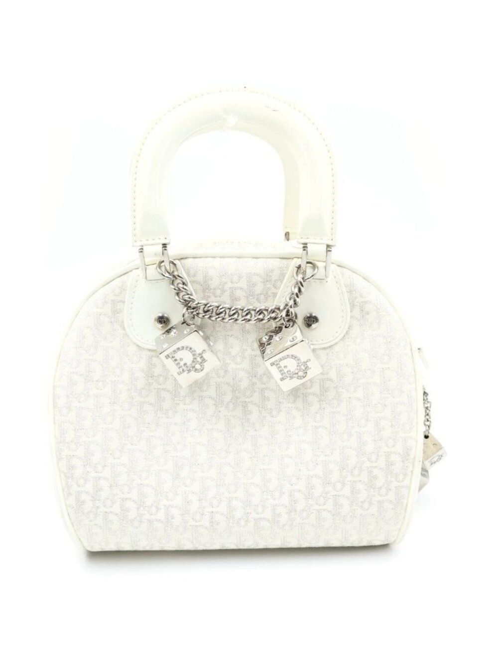 Dior Gambler Dice Trotter Handbag Ivory Canvas Leather Rhinestone